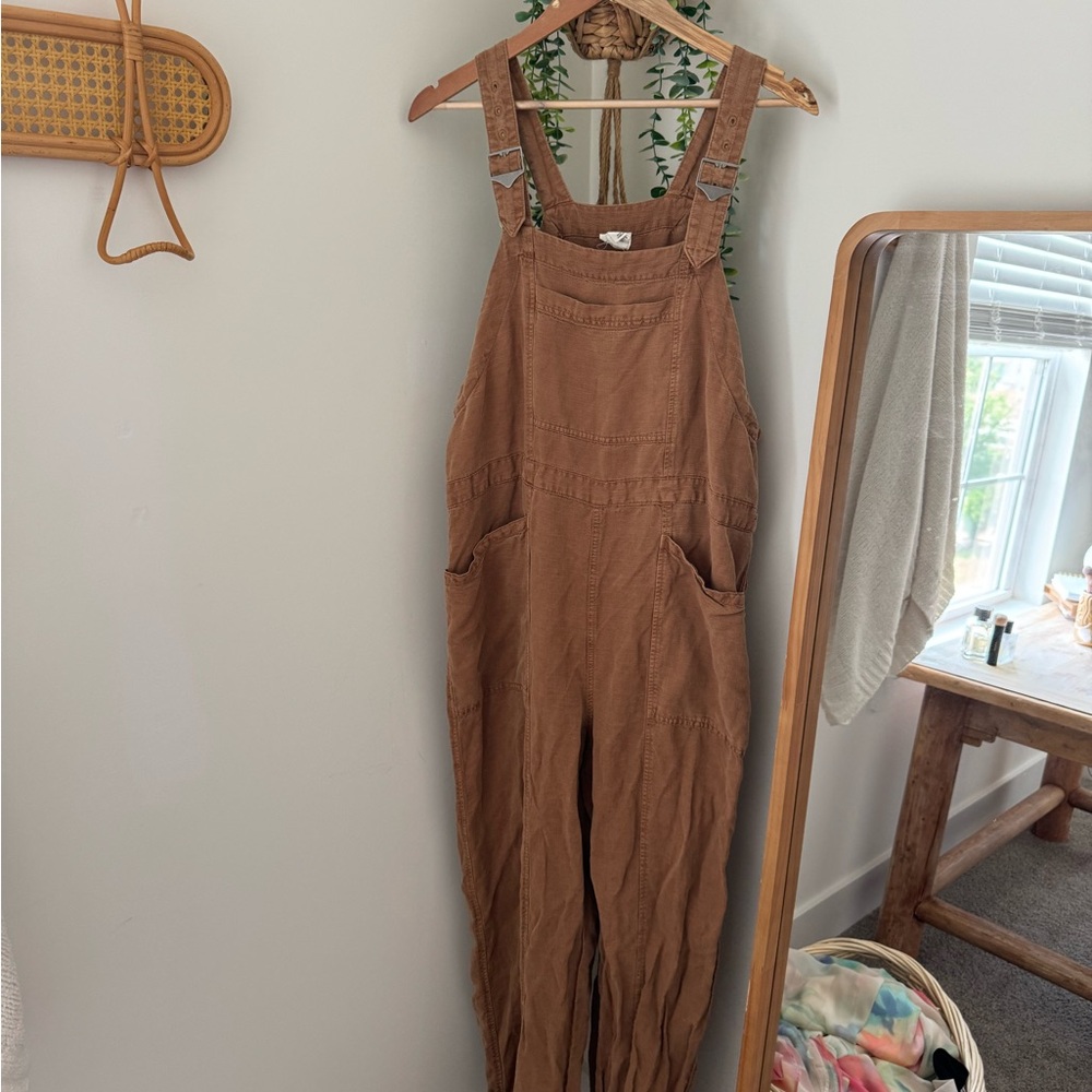 Nicole Miller Linen Blend Overalls with Relaxed Fit